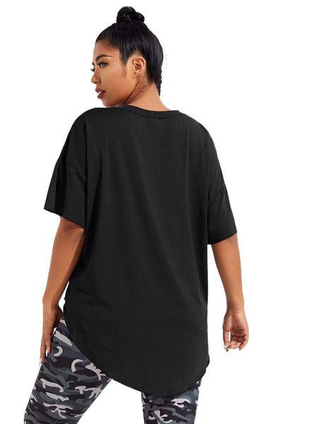 

plus solid drop shoulder sports tee s7kx#, Black