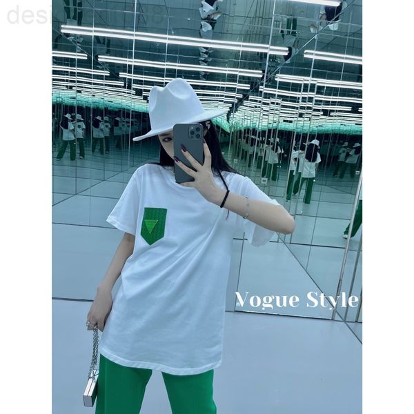 

women's t-shirt designer 22ss spring and summer new h woven leather pocket back printed letters loose short sleeve t-shirt for men wome, White