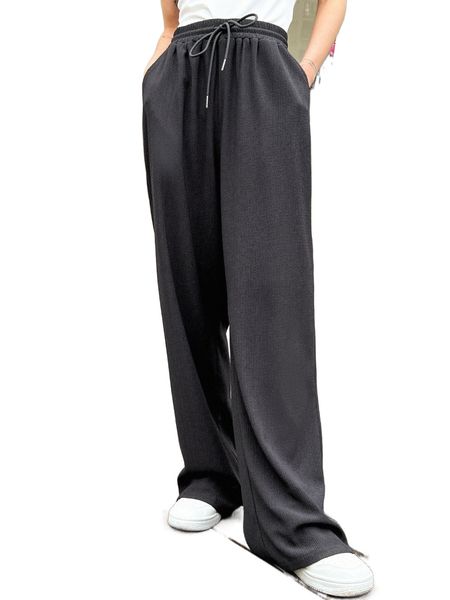 

dazy slant pockets drawstring waist pants f8nm#, Black;white