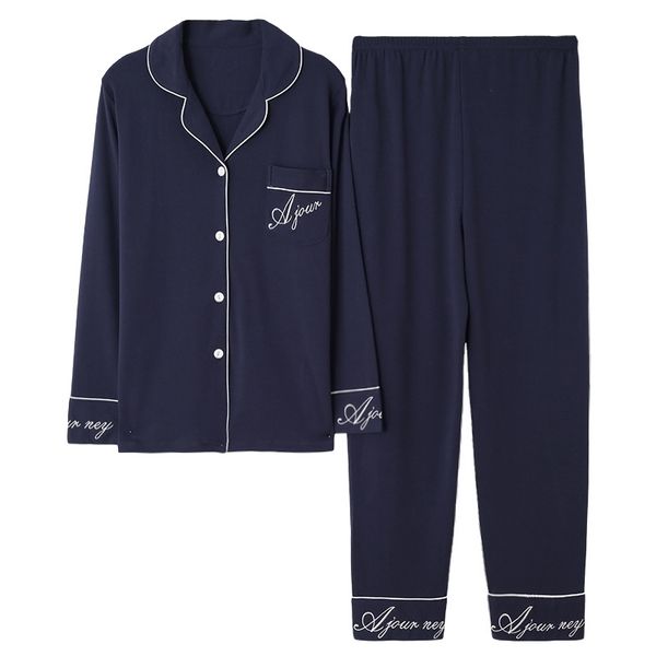 

dark blue women autumn&winter 100% cotton pajama suit long sleeve simple soild loose home suit plus size pajamas set xl xxl xxxl y200425, Black;red