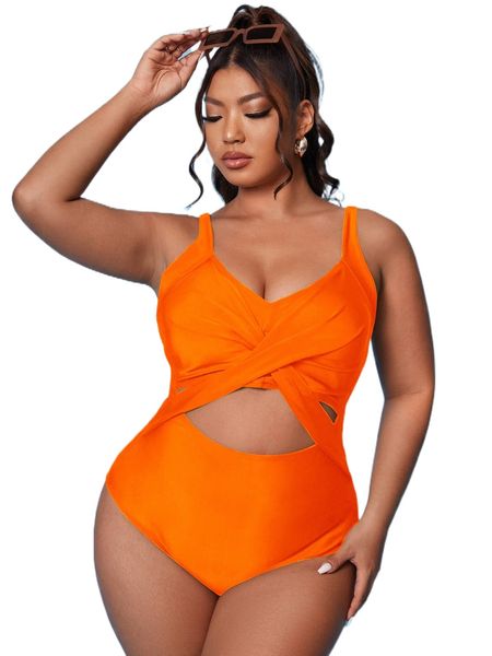 

plus crossover cut out one piece swimsuit r1qi#, White;black