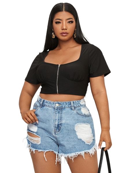 

plus high waist ripped raw trim denim shorts a4bc#, White;black