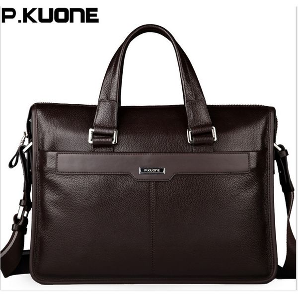 

pkuone men shoulder messenger bag men's genuine leather business briefcase man bag for 156' lapcomputer male handbag 210302