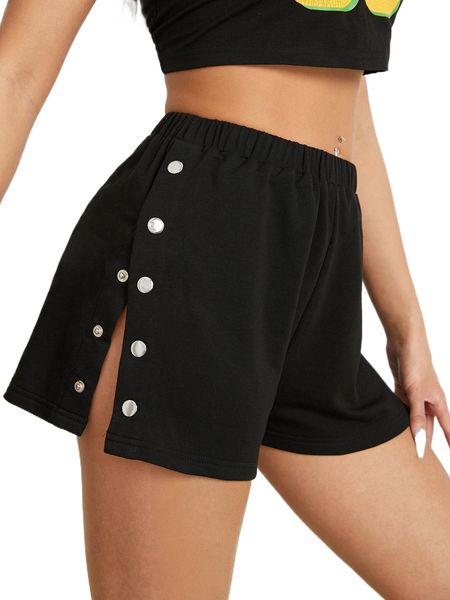 

snap button side elastic waist shorts m4ni#, White;black
