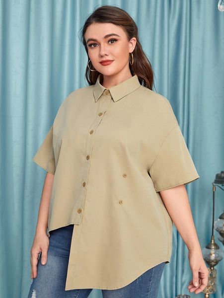 

plus drop shoulder asymmetrical hem blouse 73sb#, Black