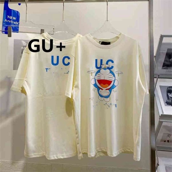 

66% off new summer gu + flying cat printed round neck casual loose short sleeve couple, White