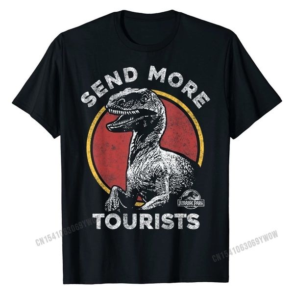

jurassic park send more tourists raptor graphic t-shirt cotton normal t shirt latest men t shirts normal 220520, White;black