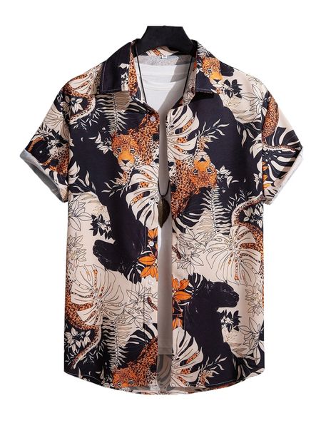 

men animal & tropical print shirt without tee f0jt#, White;black