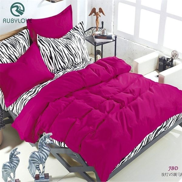 König Königin Ful Bettwäsche-Sets Sommer Zebra Bettlaken und Rose Red Duver Bettbezug Kissenbezug weich und bequem T200615