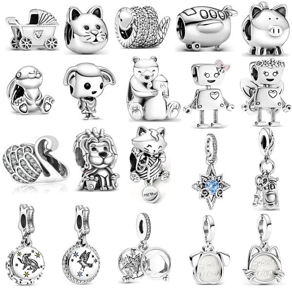 Neue s925 Sterling Silber Bead Charms Perlen Niedlichen Tier Roboter DIY Mode Mädchen Zubehör Schmuck Geschenk Original Fit Pandora Armband damen Klassische Anhänger