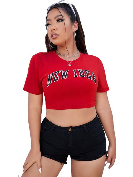 

plus letter graphic crop tee l1a9#, Black