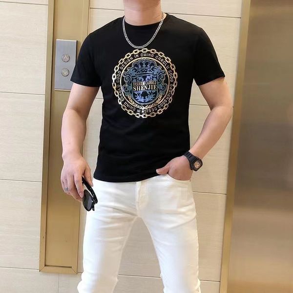 

new designer 2022 summer men's t-shirts mercerized cotton printing youth brand tees handsome casual male red black white short sleeve, White;black