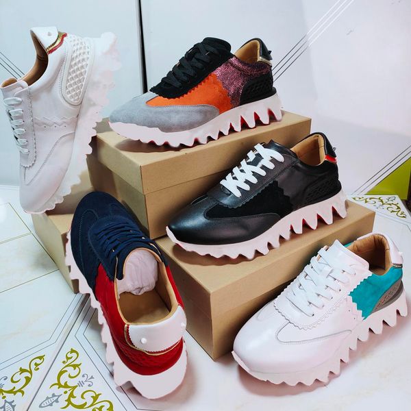 

designer sneakers shark shoes men women casual shoes loubishark flat leather stylist sneaker donna tiketa slip-on runners krystal spikes, Black
