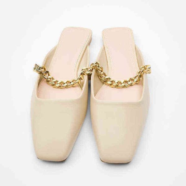 

slippers beach slides women new french style metal chain baotou sandal flat shoe, Black