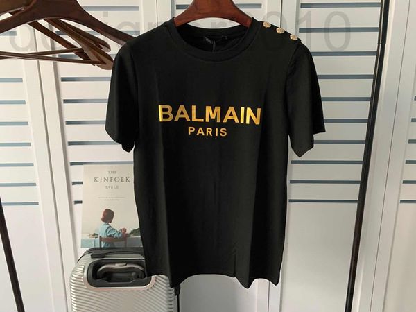 

women's t-shirt designer 22ss spring and summer new balman cotton loose letter gold button pullover t-shirt ins couple q2pn, White