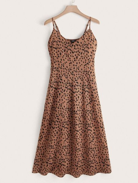 

plus 1pc dalmatian print cami dress z5ku#, Black