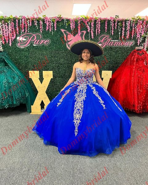 

fashion 2023 royal blue sliver embroidery quinceanera prom dresses charro ball gown sweetheart vestido de 16 anos party evening long sweet 1, Blue;red