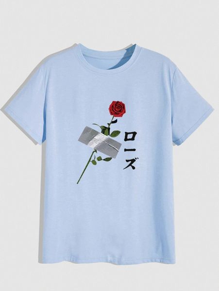 

romwe guys rose graphic tee 86no#, White;black