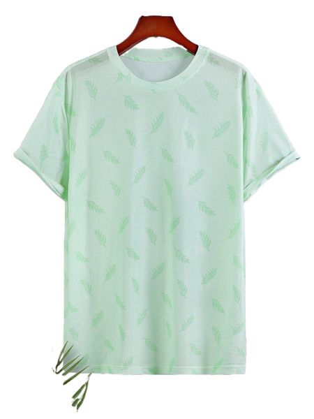 

men random leaf print mesh tee p0ct#, White;black