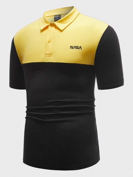 

men letter graphic button front polo shirt 92ev#, White;black