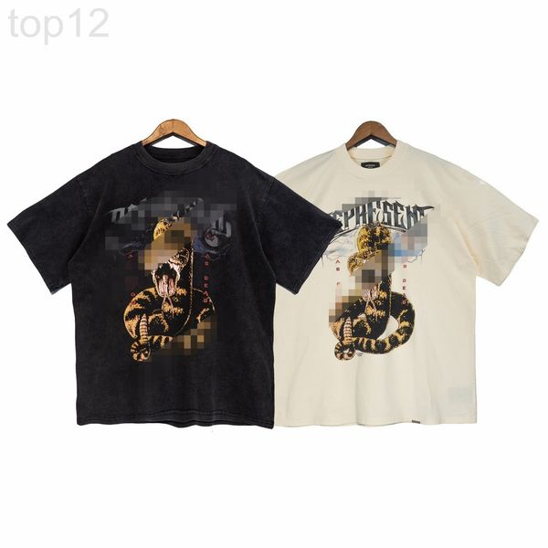 

men's t-shirts designer correct version of tide brand present high street cheetah viper print washed old short sleeve t-shirt for men a, White;black