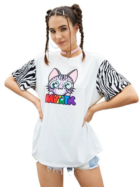 

x mvtrtk letter & animal print tee c42p#, White