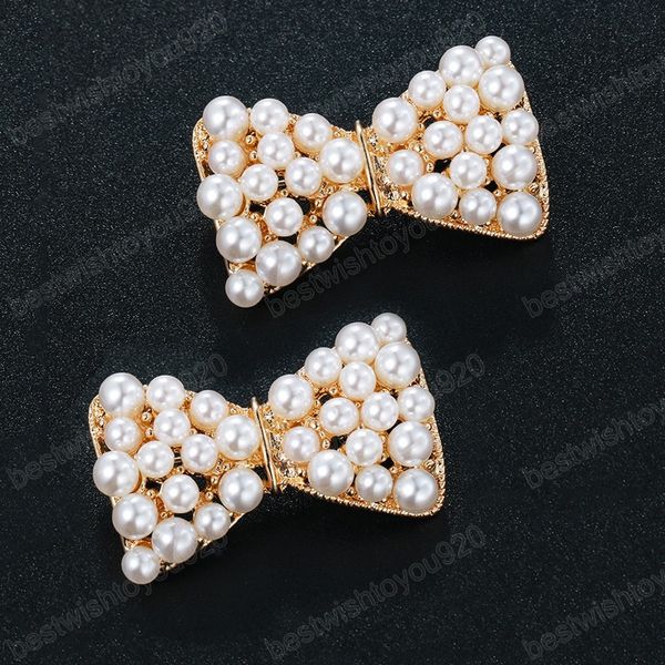 

elegant gold color bowknot simulated pearl brooch lapel pins for women fashion dress coat cardigan brooches wedding jewelry gift, Gray