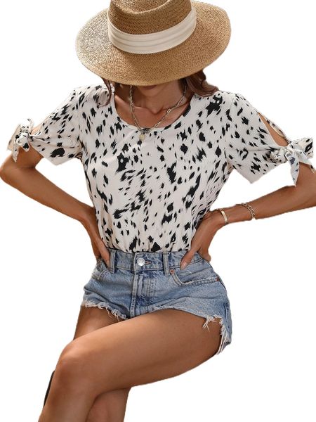 

graphic print knot cuff bodysuit q4ow#, White