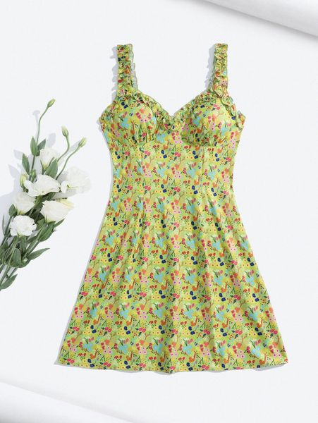 

x queen aubergine allover floral print frill trim dress b2mh#, Black;gray