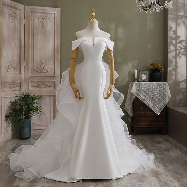 Meerjungfrau Hochzeitskleider Schatz Organza Rüschen Kathedrale Zug mit Knöpfen maßgeschneiderte Prinzessin Brautbekleidung Vestido de Novia