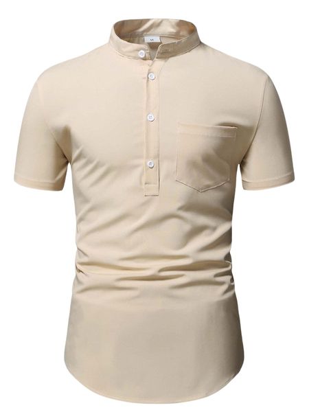 

men half button pocket patched shirt u4wy#, White;black