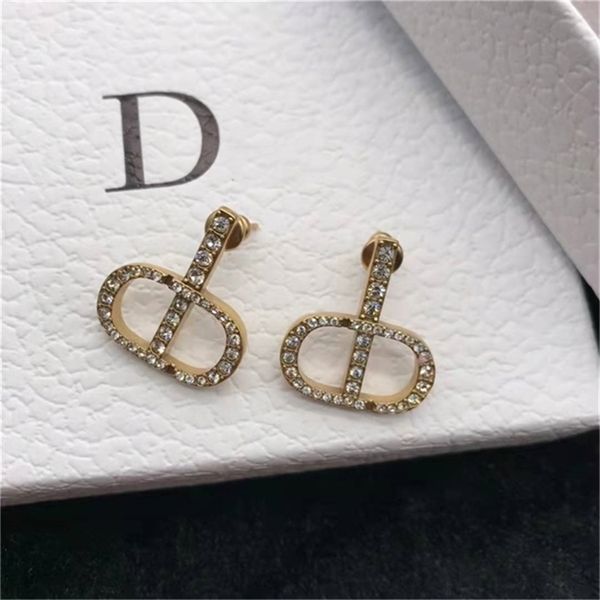 

2022 fashion 20% off designer jewelry d di 1.1 long earrings with drill vertical bar women's simple hollow out earrings, Golden