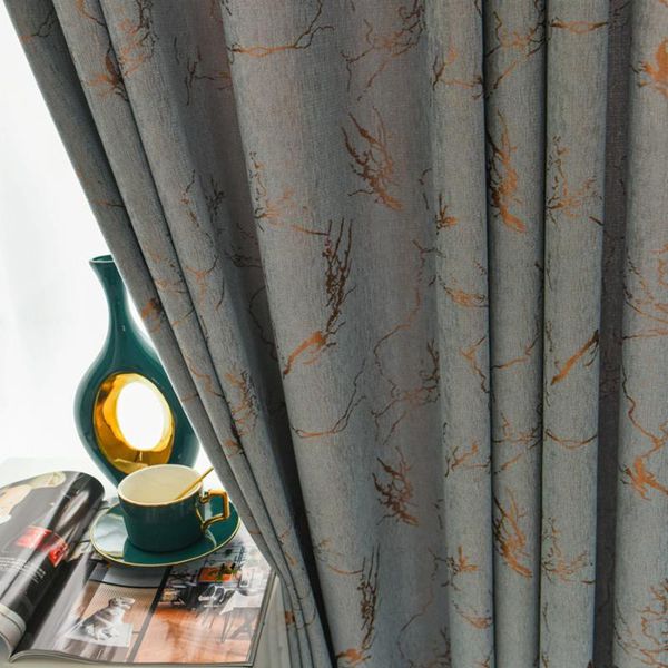 Занавесная шторы серо -голубые жаккардовые деревья текстура пустышки занавески для гостиной современные чистые линии