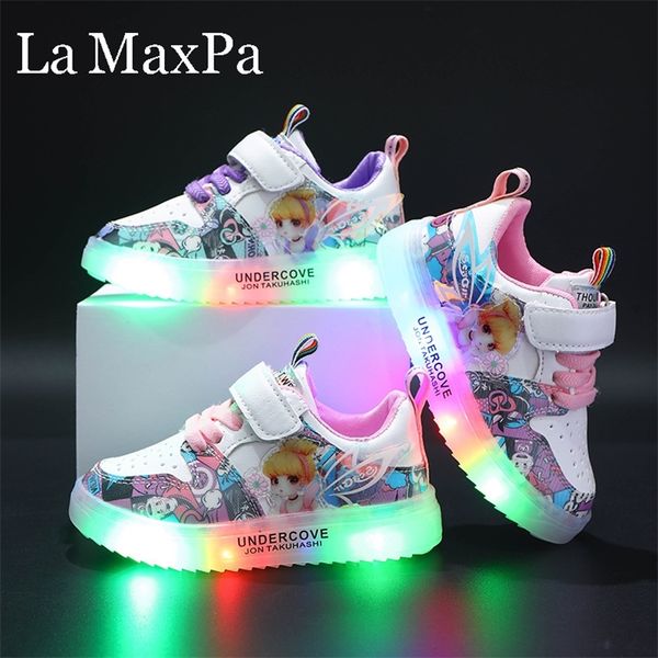 

size 21-30 led glowing sneakers for kids luminous shoes children casual shoes sport shoes for girls schoenen met lichtjes 220425, Black;red