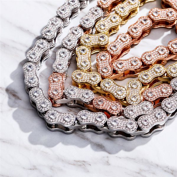 

new fashion yellow white gold plated bling cz bicycle chain necklace link bracelet jewelry for men women nice gift, Silver