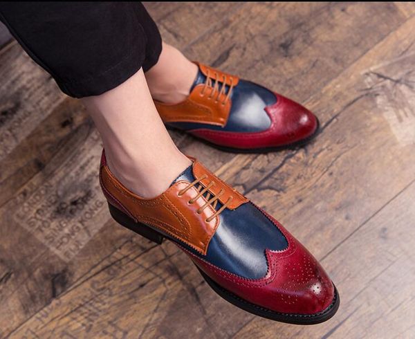

italian flat mens formal shoes genuine leather handmade luxury office oxford classic brogue lace up leather wedding shoes size: eu39-46, Black
