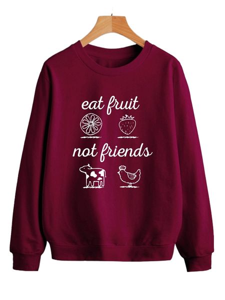 

fruit and slogan graphic sweatshirt r8p4#, Black
