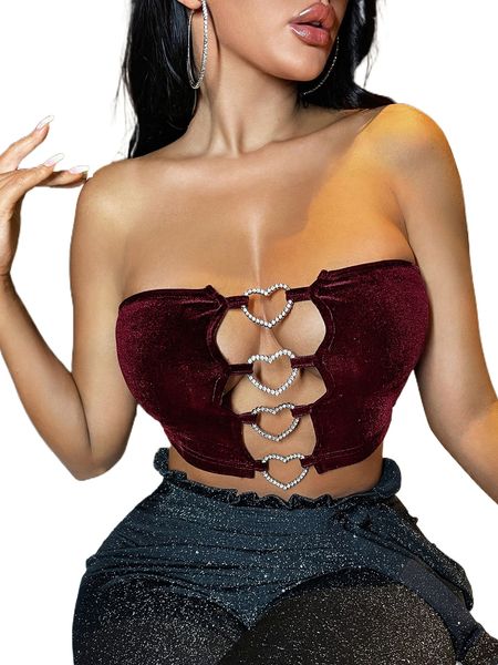 

heart rhinestone velvet tube crop i2dq#, White