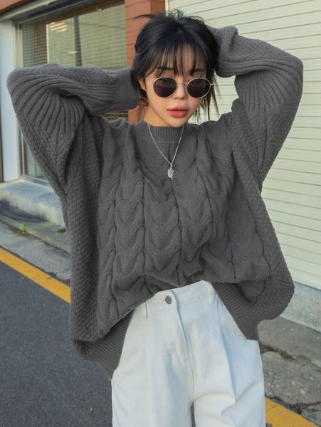 

dazy cable knit drop shoulder sweater p7g8#, White;black