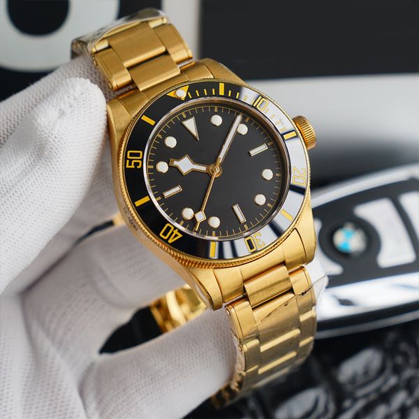 Montre De Luxe orologi orologio da uomo Automatico meccanico 41mm cinturino in acciaio inossidabile fibbia pieghevole ceramica rotante quadrante dorato fabbrica di orologi luminosi impermeabili