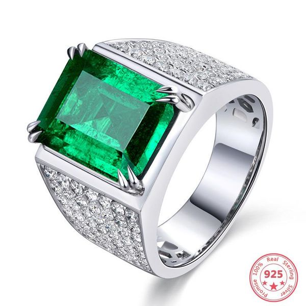 Cluster Rings Real S925 Sterling Silver Color Smeraldo Gemstone Ring For Men Fine Anillos De Wedding Bizuteria 925 Jewelry