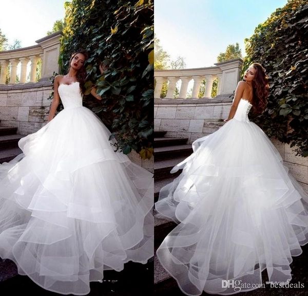 

strapless vestido de novia white wedding dresses ruched tulle sweep train corset back simple elegant custom made bridal gowns ba9911