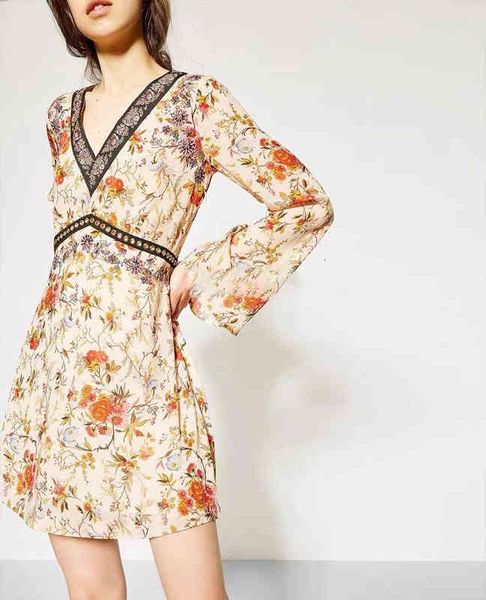 

casual dresses spring and summer temperament lady style chic v-neck silk satin printed dress women, Black;gray