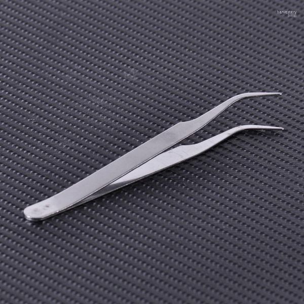 Großhandel- 1PC Silber 11 cm Edelstahl gebogene Pinzette 45 Winkel Wimpern Haser für falsche Wimpernverlängerung Nagelkunst Picking Tool Harv2