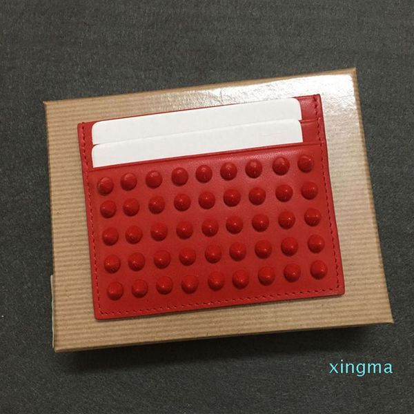 

2021 small leather wallet cards packages small card package rivet tide cardholder business holders holder for men and women the sa237m, Red;black
