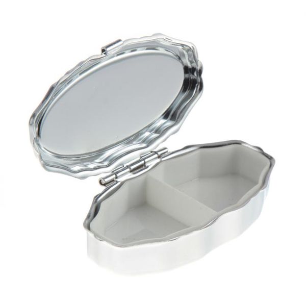

100 pcs lace pill box silver blank rhombus metal pill-container oval storage boxes 2 compartments sn6444