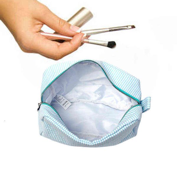 

women seersucker makeup bag stripe clutch storagebag popular comestic bag travel storage organization package 6 styles