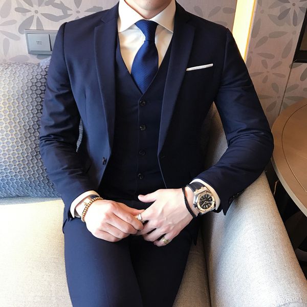 

new suit suit solid color british casual suits vest pants three-piece set single row one button professional formal wear, White;black