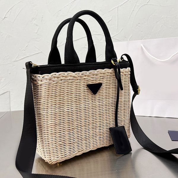 

summer beach straw bag tote shoulder bags women weave handbag vegetable basket travel clutch purse metal triangle removable nylon shoulder t