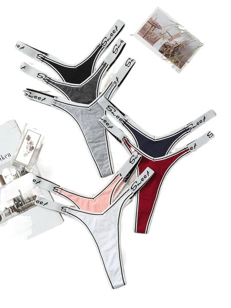 

7pack letter graphic no show panty q3qz#, Black;red